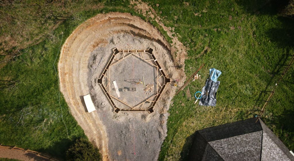An aerial view of the foundations for our new Shirdi Sai Temple